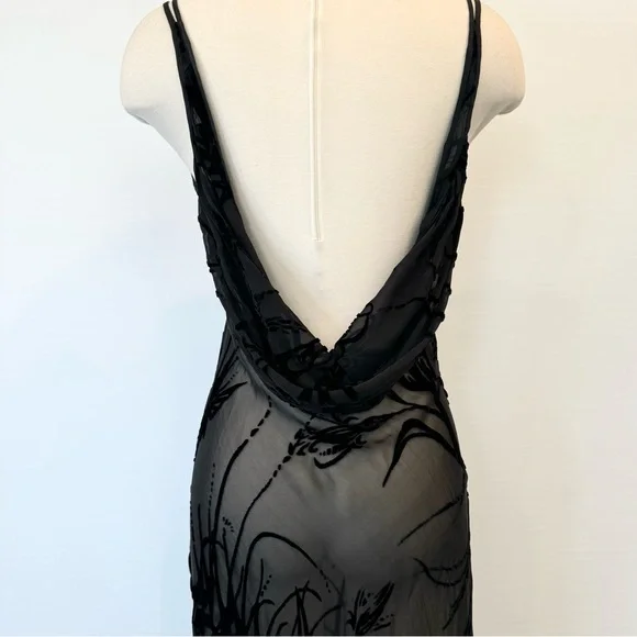 🌺SOLD🌺 Secret Silk Velvet Black Sheer Vintage Maxi Gown Slip Dress - Picture 2 of 8
